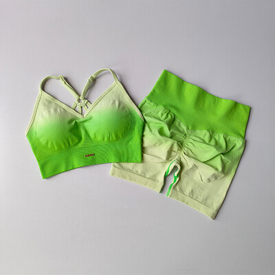 Gradients muguras vingrojumu komplekts Sieviešu ātrskrējiena sporta krūšturi legingi 2GB uzvalks biksu kontrasts joga fitnesa tvertni Crop top apģērbi