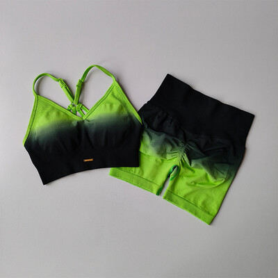 Gradients muguras vingrojumu komplekts Sieviešu ātrskrējiena sporta krūšturi legingi 2GB uzvalks biksu kontrasts joga fitnesa tvertni Crop top apģērbi