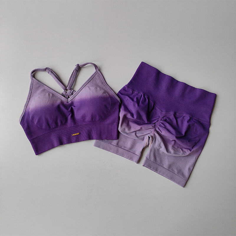 Gradients muguras vingrojumu komplekts Sieviešu ātrskrējiena sporta krūšturi legingi 2GB uzvalks biksu kontrasts joga fitnesa tvertni Crop top apģērbi