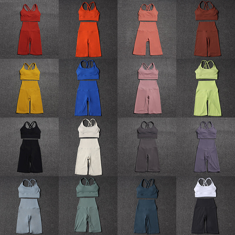 SOISOU neilona jogas komplekts vingrošanas zālei, divdaļīgi komplekti sieviešu krūšturiem, sieviešu riteņbraukšanas šorti Sporta fitnesa sporta apģērbi 45 krāsu sieviešu apģērbi