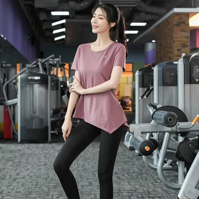 Profesionāls skriešanas sporta krekls ar īsām piedurknēm sievietēm fitness vasaras trenažieru zāle, tievēšana, augsta elastība, ātri žūstošs jogas tops