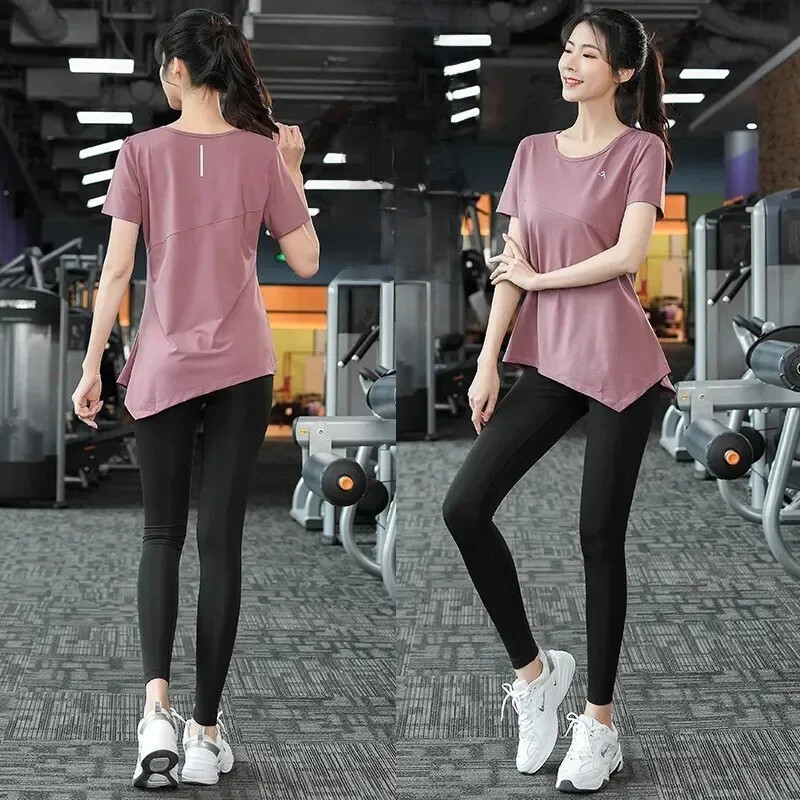 Profesionāls skriešanas sporta krekls ar īsām piedurknēm sievietēm fitness vasaras trenažieru zāle, tievēšana, augsta elastība, ātri žūstošs jogas tops