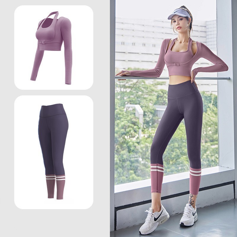 Divdaļīgs komplekts Sieviešu treniņu zālei jogas komplekts Fitnesa sporta apģērbs Crop Top sporta krūšturis Bezšuvju legingi Active Wear Apģērba uzvalks