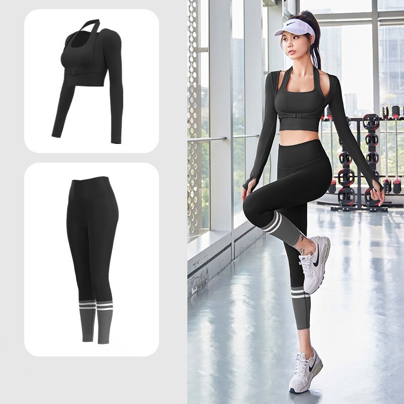 Divdaļīgs komplekts Sieviešu treniņu zālei jogas komplekts Fitnesa sporta apģērbs Crop Top sporta krūšturis Bezšuvju legingi Active Wear Apģērba uzvalks