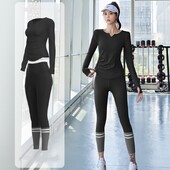 Sievietēm ar garām piedurknēm Crop Top sporta zāles skriešanas legingi Rudens bezšuvju joga elastīga fitnesa treniņa sporta apģērbs