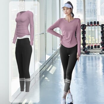 Дамски крачол с дълги ръкави Gym Gym Running Leggings Есенни безшевни йога ластични фитнес тренировки Спортно облекло