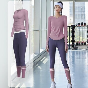 Дамски крачол с дълги ръкави Gym Gym Running Leggings Есенни безшевни йога ластични фитнес тренировки Спортно облекло