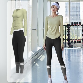 Дамски крачол с дълги ръкави Gym Gym Running Leggings Есенни безшевни йога ластични фитнес тренировки Спортно облекло