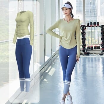 Дамски крачол с дълги ръкави Gym Gym Running Leggings Есенни безшевни йога ластични фитнес тренировки Спортно облекло