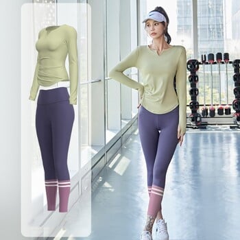 Дамски крачол с дълги ръкави Gym Gym Running Leggings Есенни безшевни йога ластични фитнес тренировки Спортно облекло