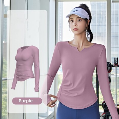 Sievietēm ar garām piedurknēm Crop Top sporta zāles skriešanas legingi Rudens bezšuvju joga elastīga fitnesa treniņa sporta apģērbs