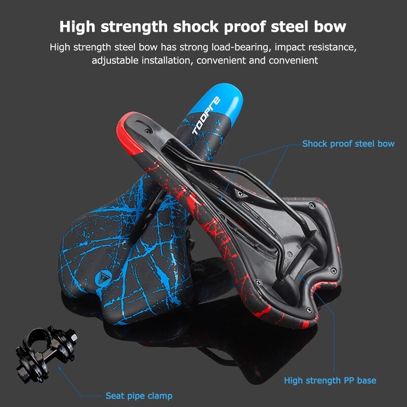 TOOPRE velosipēda sēdeklis MTB kalnu šosejas velosipēda sēdeklis PU ādas ar želeju pildīts riteņbraukšanas spilvens, ērts triecienizturīgs velosipēda sēdeklis