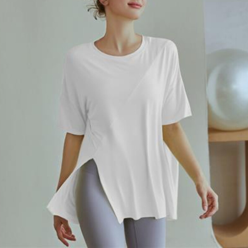 2024. g. sieviešu fitnesa sporta T-kreklu topi, skriešanas brīvi, sadalīti īsām piedurknēm ātri žūstoši krekli Brīvā laika apģērbi Blūze Jogas tops