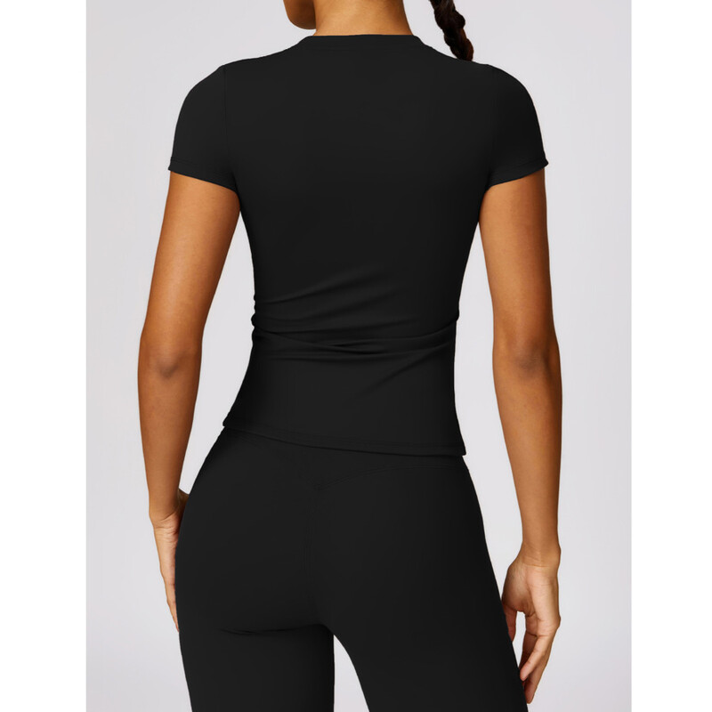 HGC sieviešu sporta T krekls ar īsām piedurknēm skriešanas ap kaklu, elpojošs, elastīgs GYM jogas slaids fitnesa aktīvs tops