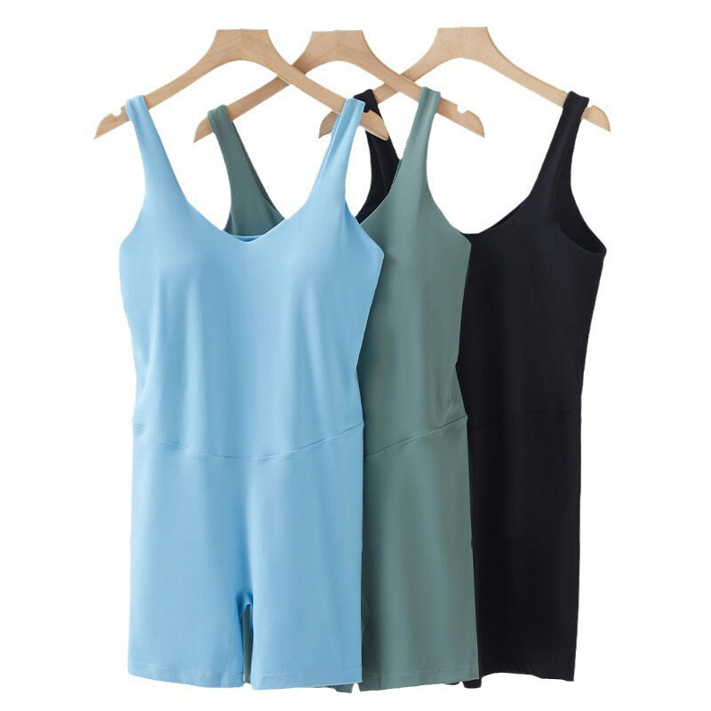 NCLAGEN sporta zāles komplekts sievietei push-up dziļi V kakla izgriezumā bez piedurknēm sporta kombinezons, noņemams krūškurvja spilvens jogas viengabala fitnesa kombinezons