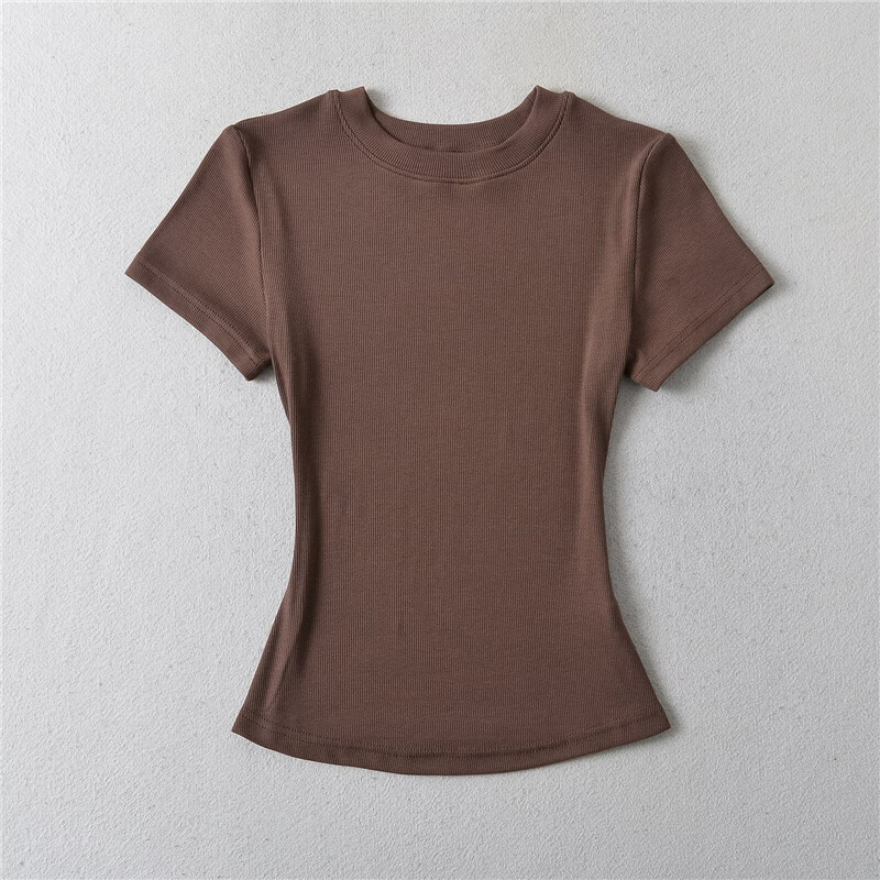 LUNDUNSHIJIA 2024 Summer Sexy Women Basic T-krekls ar īsām piedurknēm sievietēm ar O veida kakla izgriezumu, tievs, elastīgs kokvilnas T-krekls, 12 krāsu