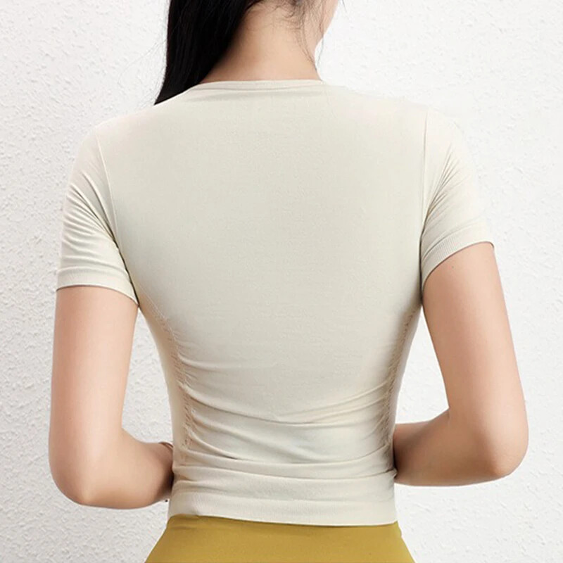Aiithuug bešavne majice za mršavljenje do struka za jogu kratkih rukava za teretanu, rastezljive, prozračne, dnevne sportove, tenis, golf, fitness, usjevi