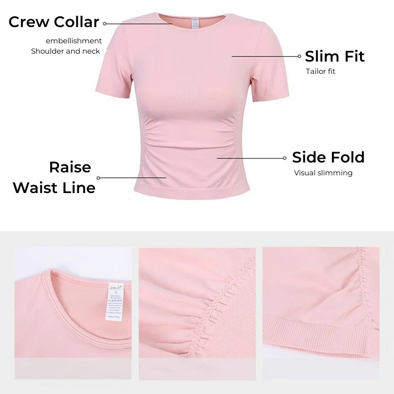Aiithuug bešavne majice za mršavljenje do struka za jogu kratkih rukava za teretanu, rastezljive, prozračne, dnevne sportove, tenis, golf, fitness, usjevi