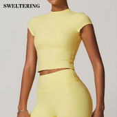 SWELTERING Γυναικεία κοντομάνικα μπλουζάκια γιόγκα αθλητικά μπλουζάκια γυμναστικής Ρούχα γιόγκα πουκάμισο γυμναστικής για τρέξιμο Active Wear Sport Top