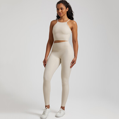 Buttery Soft Gym Set Γυναικεία Παντελόνια Yoga Σετ 2 τεμαχίων Crisscross Crop Top και ψηλόμεσο κολάν Αθλητικά κοστούμια Ρούχα γυμναστικής
