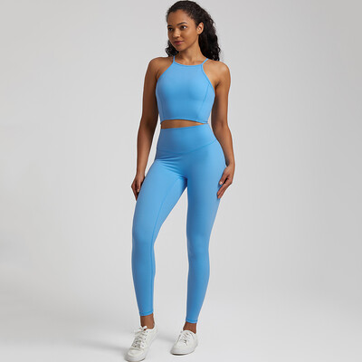 Buttery Soft Gym Set Γυναικεία Παντελόνια Yoga Σετ 2 τεμαχίων Crisscross Crop Top και ψηλόμεσο κολάν Αθλητικά κοστούμια Ρούχα γυμναστικής