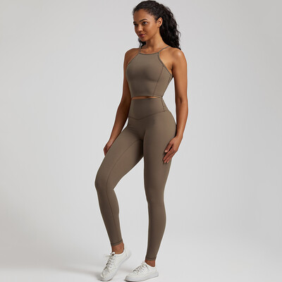 Buttery Soft Gym Set Γυναικεία Παντελόνια Yoga Σετ 2 τεμαχίων Crisscross Crop Top και ψηλόμεσο κολάν Αθλητικά κοστούμια Ρούχα γυμναστικής