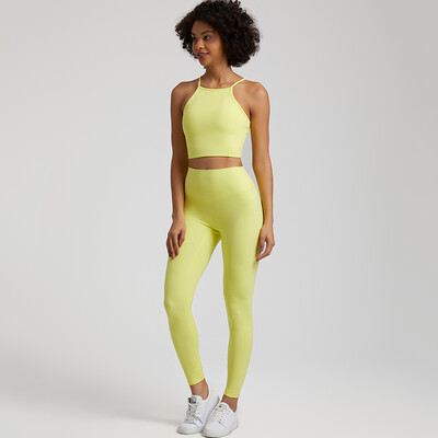 Buttery Soft Gym Set Γυναικεία Παντελόνια Yoga Σετ 2 τεμαχίων Crisscross Crop Top και ψηλόμεσο κολάν Αθλητικά κοστούμια Ρούχα γυμναστικής