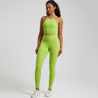 Buttery Soft Gym Set Γυναικεία Παντελόνια Yoga Σετ 2 τεμαχίων Crisscross Crop Top και ψηλόμεσο κολάν Αθλητικά κοστούμια Ρούχα γυμναστικής