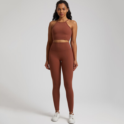 Buttery Soft Gym Set Γυναικεία Παντελόνια Yoga Σετ 2 τεμαχίων Crisscross Crop Top και ψηλόμεσο κολάν Αθλητικά κοστούμια Ρούχα γυμναστικής