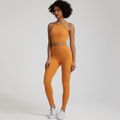 Buttery Soft Gym Set Γυναικεία Παντελόνια Yoga Σετ 2 τεμαχίων Crisscross Crop Top και ψηλόμεσο κολάν Αθλητικά κοστούμια Ρούχα γυμναστικής