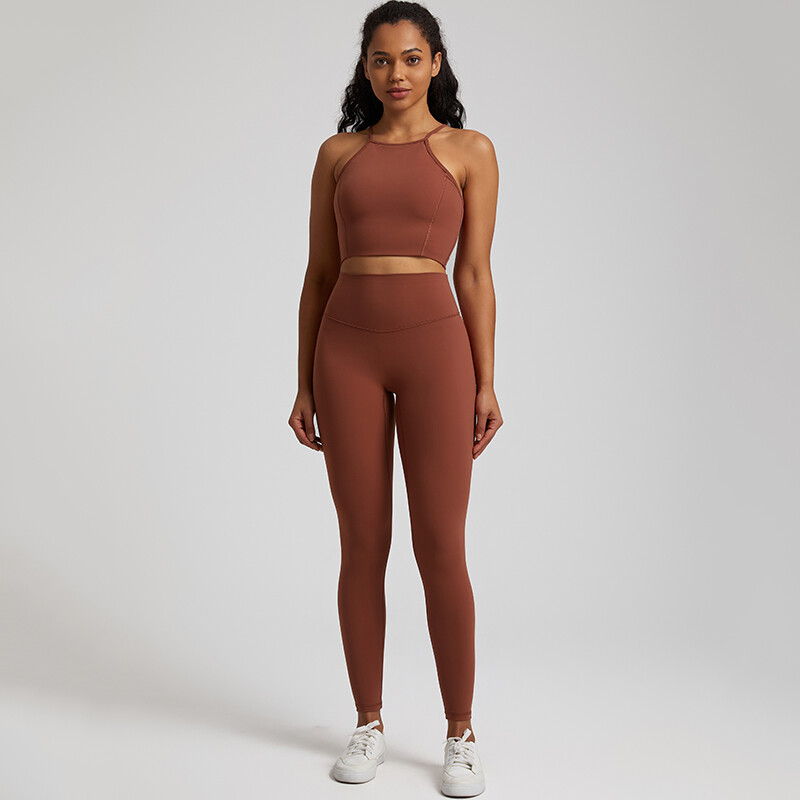 Buttery Soft Gym Set Γυναικεία Παντελόνια Yoga Σετ 2 τεμαχίων Crisscross Crop Top και ψηλόμεσο κολάν Αθλητικά κοστούμια Ρούχα γυμναστικής