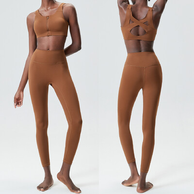 Two Pieces Fitness Yoga Σετ Γυναικείο μονόχρωμο κοστούμι γυμναστικής υψηλής απόδοσης Close Fit Strechy Running Αθλητικά Ρούχα Γυναικεία Wrkout