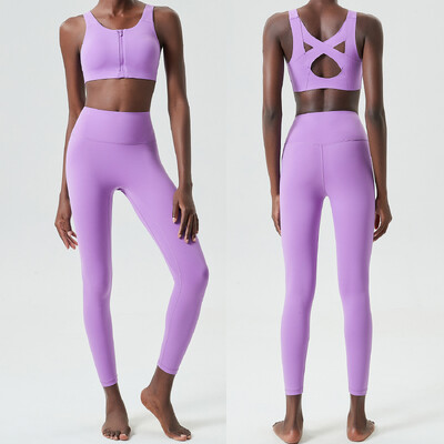 Two Pieces Fitness Yoga Σετ Γυναικείο μονόχρωμο κοστούμι γυμναστικής υψηλής απόδοσης Close Fit Strechy Running Αθλητικά Ρούχα Γυναικεία Wrkout