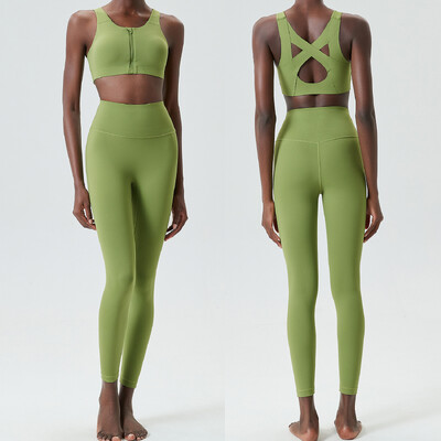 Two Pieces Fitness Yoga Σετ Γυναικείο μονόχρωμο κοστούμι γυμναστικής υψηλής απόδοσης Close Fit Strechy Running Αθλητικά Ρούχα Γυναικεία Wrkout