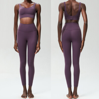 Σετ γυμναστικής δύο τεμαχίων γιόγκα Γυναικεία μονόχρωμα βουτυρένια μαλακή φόρμα γυμναστικής που αναπνέει για γρήγορο στέγνωμα αθλητικά ρούχα προπόνησης για τρέξιμο