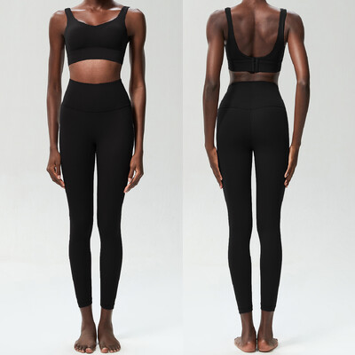 Σετ γυμναστικής δύο τεμαχίων γιόγκα Γυναικεία μονόχρωμα βουτυρένια μαλακή φόρμα γυμναστικής που αναπνέει για γρήγορο στέγνωμα αθλητικά ρούχα προπόνησης για τρέξιμο