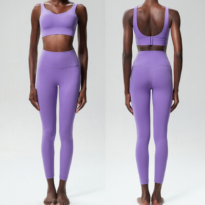 Σετ γυμναστικής δύο τεμαχίων γιόγκα Γυναικεία μονόχρωμα βουτυρένια μαλακή φόρμα γυμναστικής που αναπνέει για γρήγορο στέγνωμα αθλητικά ρούχα προπόνησης για τρέξιμο