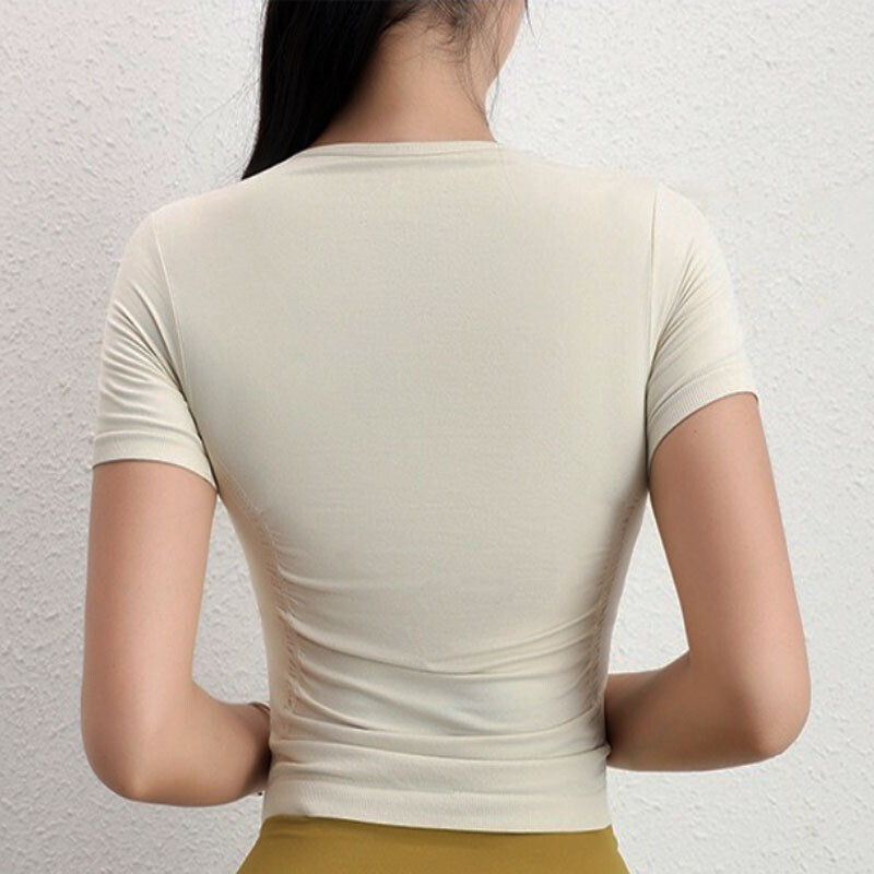 PofyBofy Crew Neck Kaklo šoniniai liekninamieji trumpomis rankovėmis besiūliai jogos treniruotės Sporto salės marškinėliai Tenisas Golfas Crop Tops Sportinė apranga