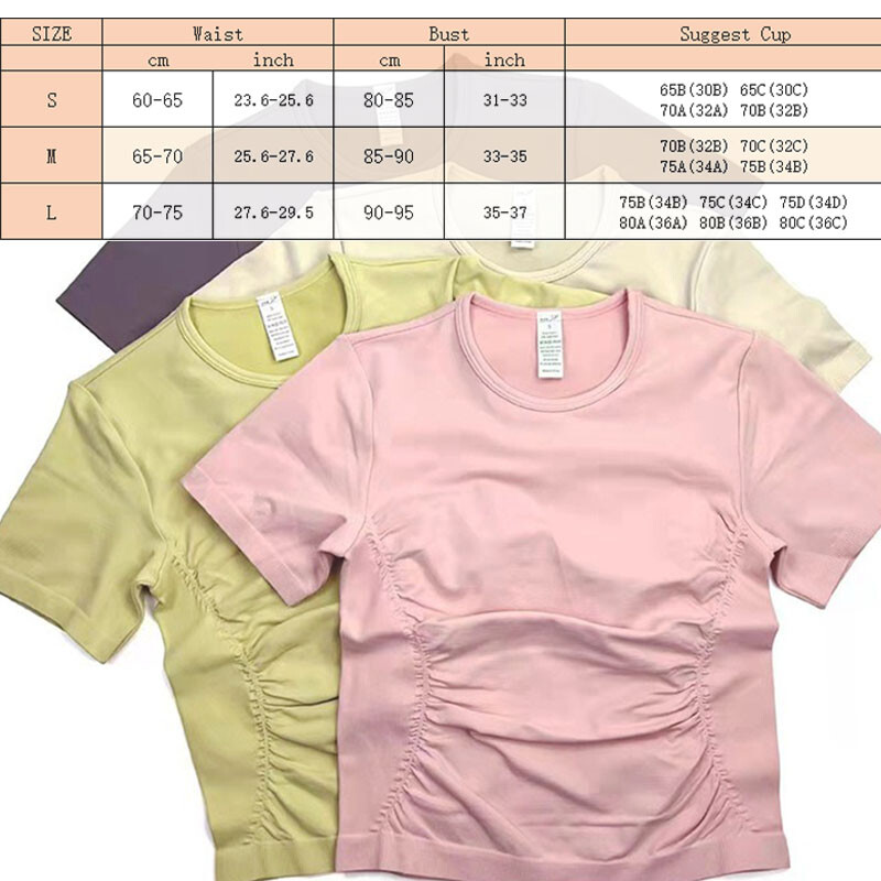 PofyBofy Crew Neck Kaklo šoniniai liekninamieji trumpomis rankovėmis besiūliai jogos treniruotės Sporto salės marškinėliai Tenisas Golfas Crop Tops Sportinė apranga