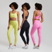 Divdaļīgs sporta kostīms, sviests, mīksts vingrošanas komplekts. Sieviešu jogas apģērbs neilona sporta apģērbs ar augstu vidukli Fitnesa legingi Push Up sporta krūšturis