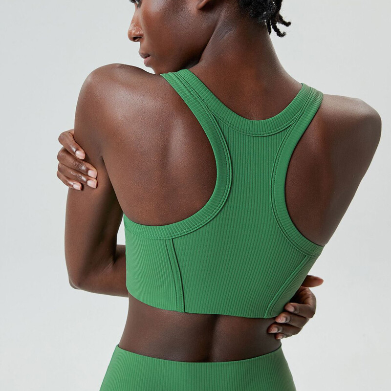 Visokoutjecajni fitnes joga grudnjak Super rastezljivi okrugli izrez Gym Crop Top rebrasta tkanina Prsluk za trčanje bez rukava Ženska sportska odjeća