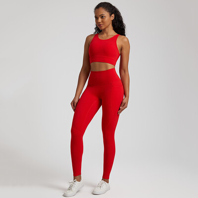 Ženska trenirka Buttery Soft Yoga set s džepom Rastezljiva odjeća za teretanu visokog struka Crop Top Grudnjak Tajice za vježbanje Sportska odijela