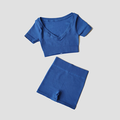 Bešavni ženski joga set Visok struk Bešavne kratke hlače Fitness Sport Crop Top Majica kratkih rukava Odjeća za vježbanje Sportski set