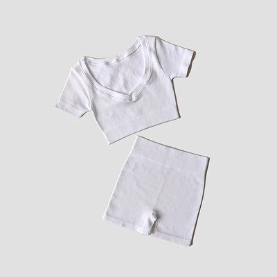 Bešavni ženski joga set Visok struk Bešavne kratke hlače Fitness Sport Crop Top Majica kratkih rukava Odjeća za vježbanje Sportski set