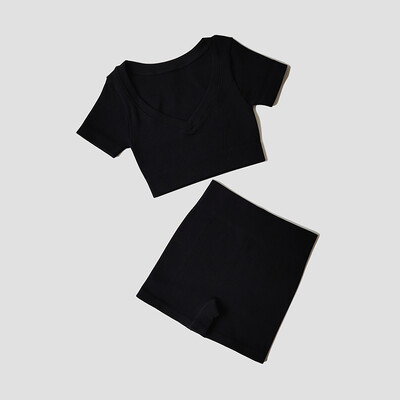 Bešavni ženski joga set Visok struk Bešavne kratke hlače Fitness Sport Crop Top Majica kratkih rukava Odjeća za vježbanje Sportski set