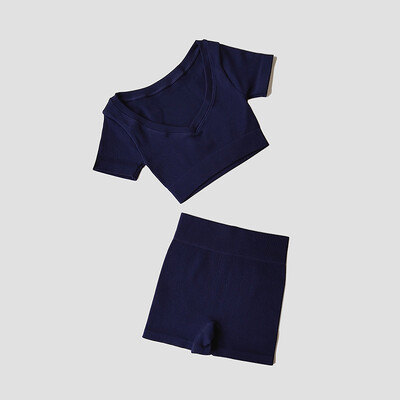 Bešavni ženski joga set Visok struk Bešavne kratke hlače Fitness Sport Crop Top Majica kratkih rukava Odjeća za vježbanje Sportski set