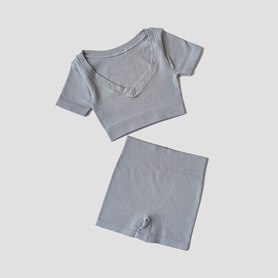 Bešavni ženski joga set Visok struk Bešavne kratke hlače Fitness Sport Crop Top Majica kratkih rukava Odjeća za vježbanje Sportski set