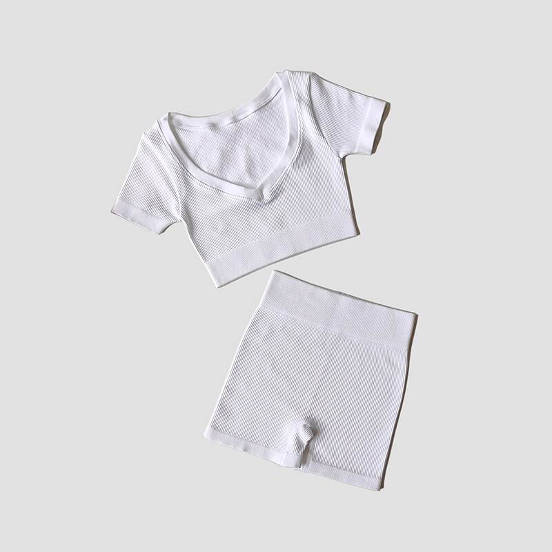 Bešavni ženski joga set Visok struk Bešavne kratke hlače Fitness Sport Crop Top Majica kratkih rukava Odjeća za vježbanje Sportski set