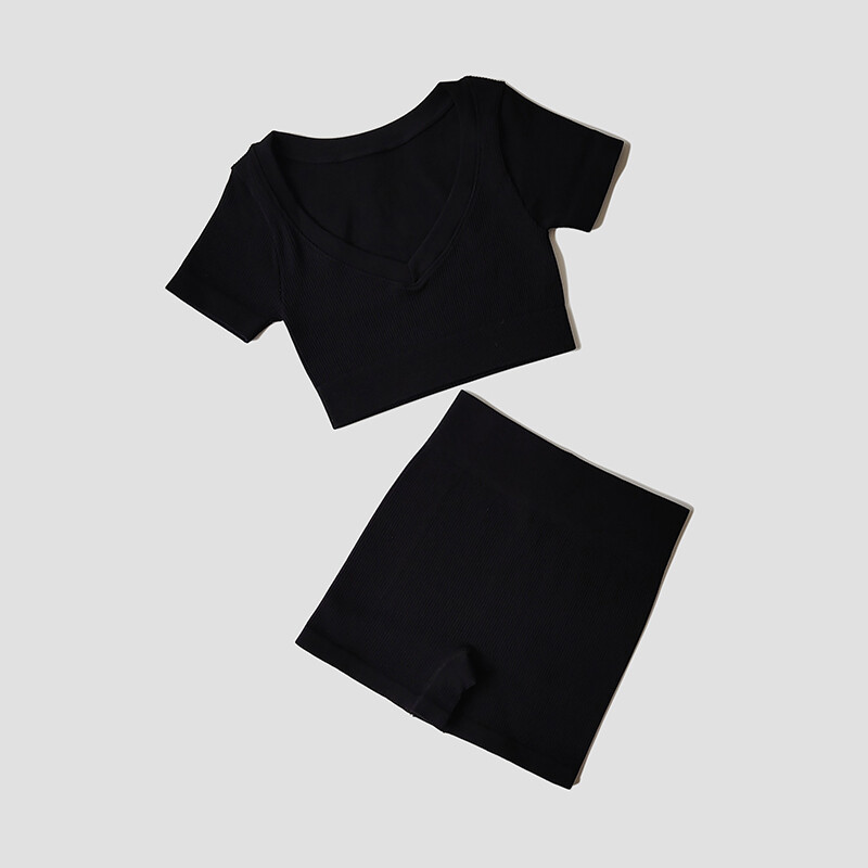 Bešavni ženski joga set Visok struk Bešavne kratke hlače Fitness Sport Crop Top Majica kratkih rukava Odjeća za vježbanje Sportski set