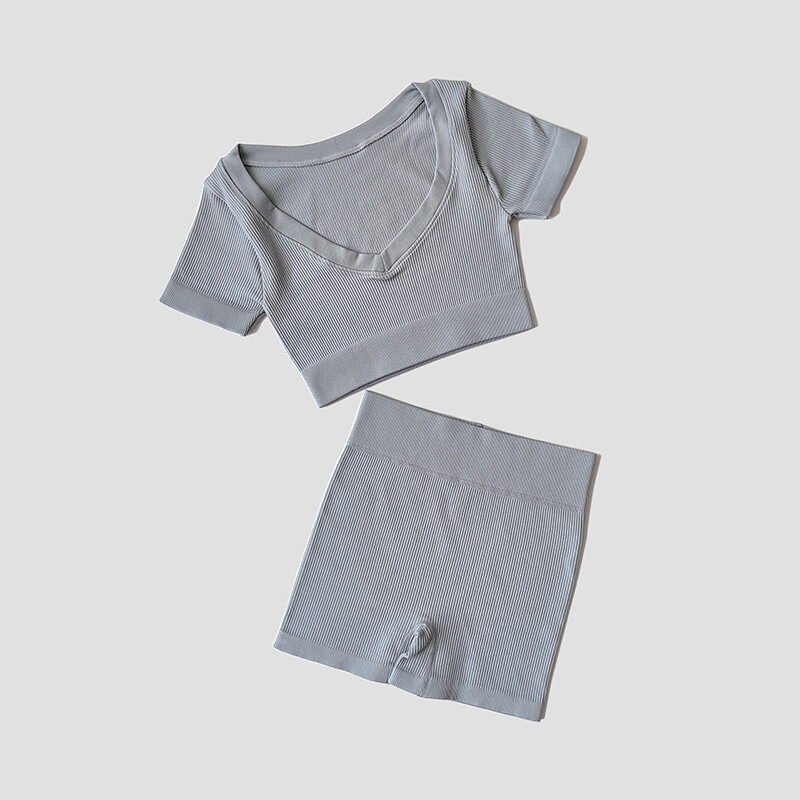 Bešavni ženski joga set Visok struk Bešavne kratke hlače Fitness Sport Crop Top Majica kratkih rukava Odjeća za vježbanje Sportski set